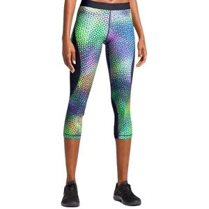 Nike Pro Hypercool Multicolor Print, Black Sheer Mesh Insets Cropped Leggings,M